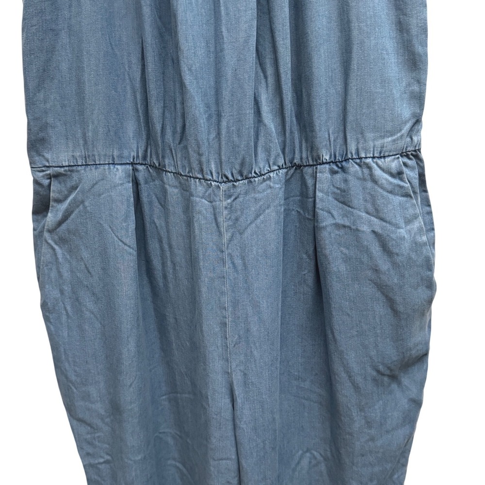 Zara Jumpsuit Z1975 Denim Medium Lyocell Chambray Blue Sleeveless Jogger Romper - Picture 5 of 9